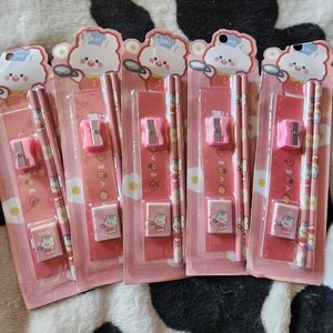 NIB 5 PACK LOT OF GIRLS BUNNY PENCILS W SHARPENER ERASER ETC